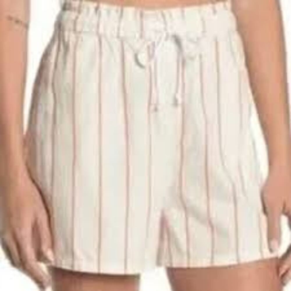Abound Womens Striped Elastic Waist Shorts S White & Orange Cotton/Rayon Blend